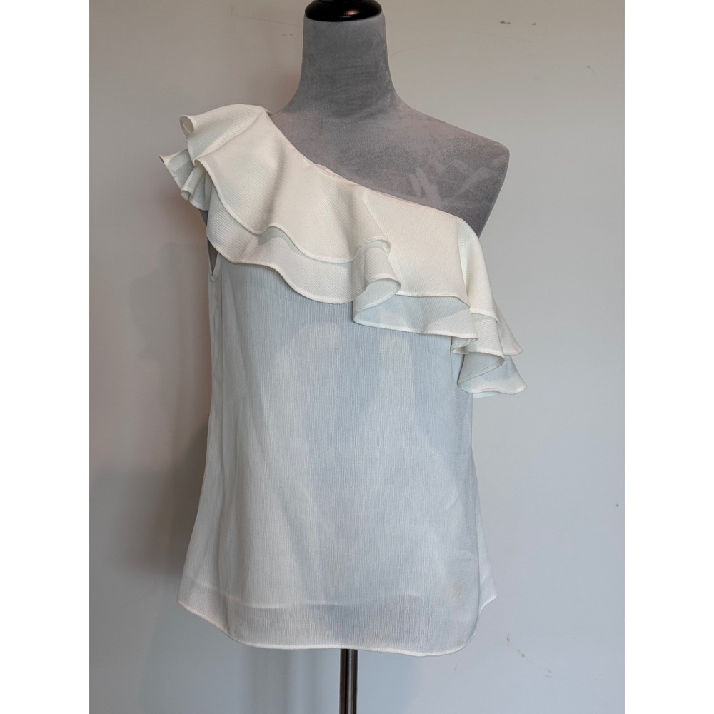 Apt 9 Womens One Shoulder Ruffle Blouse Lilypad White WA72W013RS Medium NWT